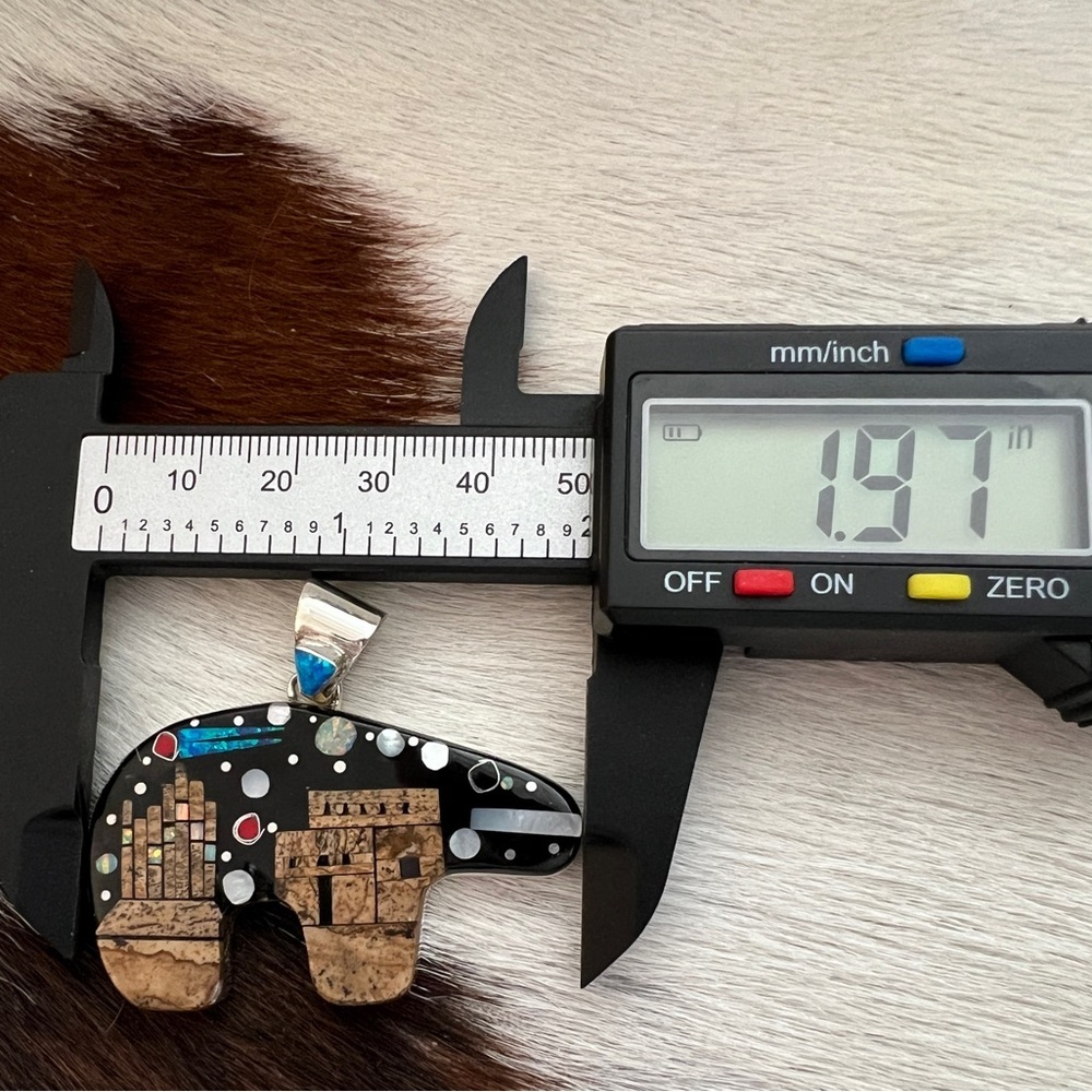 ❤️ Signed RD Zuni Galaxy Native American Navajo LG 925 Bear Pendant 13.6G Unisex - Picture 12 of 14